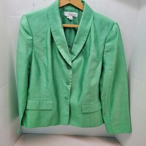 LE SUIT Essentials Women's Petite 16P Green Textured Button Blazer‎ Jacket